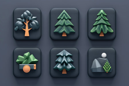 Close-up, Collection 3d cute tree icon, Generative AIの素材