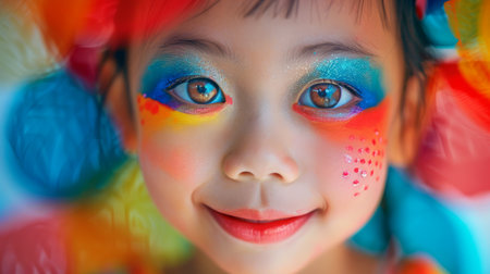 Close-up, Portrait of fashionable child model with fantasy makeup, Generative AIの素材