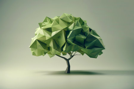 Close-up, Abstract low poly tree, Generative AIの素材