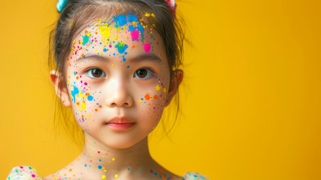 Close-up, Portrait of fashionable child model with fantasy makeup, Generative AIの素材