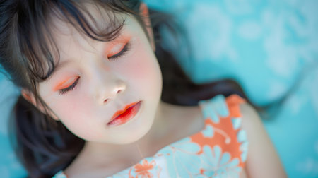 Close-up, Portrait of fashionable child model with fantasy makeup, Generative AIの素材