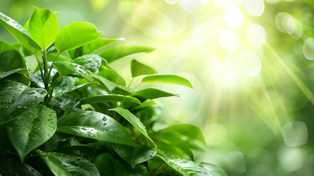 Close-up, Beautiful fresh nature view with plants, leaves, and garden background, Generative AIの素材