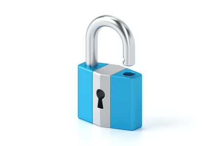 Open padlock with modern blue and silver design, symbolizing security, access, unlocked potential, and cybersecurity concepts, 3d renderingの写真素材