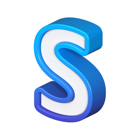 Isometric view of bold Letter S, stands out with its striking blue and white gradient, ready for visual communication, emphasizing clarity and modern feel, 3d renderingの写真素材