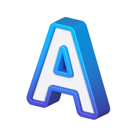 Isometric view of bold Letter A, stands out with its striking blue and white gradient, ready for visual communication, emphasizing clarity and modern feel, 3d renderingの写真素材