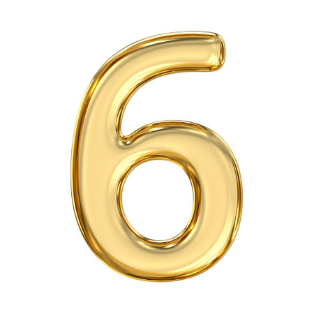 Golden Number 6, pristine, glossy golden number six shimmers with nurturing warmth, expressing harmony, care, and refined beauty, 3d renderingの写真素材