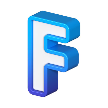 Isometric view of bold Letter F, stands out with its striking blue and white gradient, ready for visual communication, emphasizing clarity and modern feel, 3d renderingの写真素材