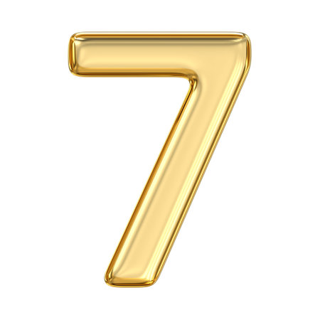 Golden Number 7, pristine, glossy golden number seven glistens with mystery and intellect, reflecting spiritual elegance and depth in clarity, 3d renderingの写真素材