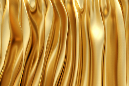 Golden Fabric, mesmerizing close-up of luxurious, draped golden fabric, its silky texture gleaming with opulence and richness, Revealing the beauty of flowing lines, 3d renderingの写真素材