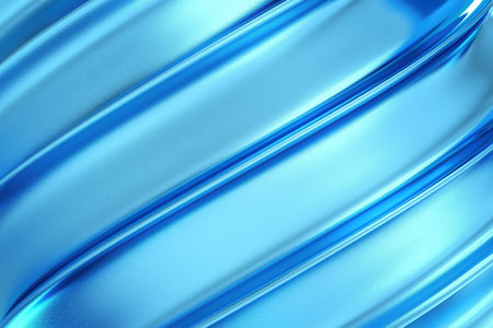 Futuristic blue metallic wave pattern with smooth curves and light reflections, creating modern flowing surface texture, 3d renderingの写真素材