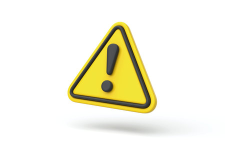 Yellow triangular warning sign with exclamation mark, symbolizing caution, danger, risk, or alert in communication or safety message, 3d renderingの写真素材