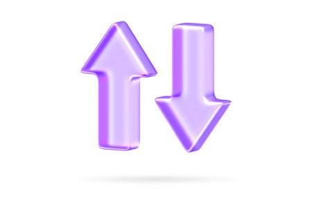 Minimal glassmorphism arrows pointing up and down representing direction, navigation, or data flow, 3d renderingの写真素材