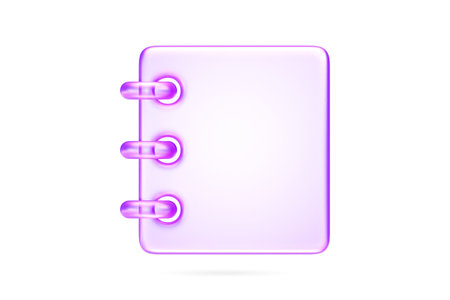 Notebook icon with purple translucent effect, symbolizing notes, documents, journaling, or tasks, 3d renderingの写真素材