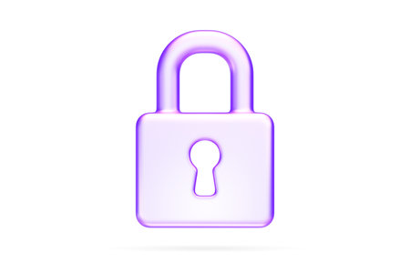 Padlock icon in soft purple, representing security, protection, privacy, and restricted access, 3d renderingの写真素材