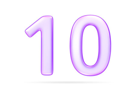 Number ten in translucent glassmorphism purple styl,representing completion, full steps, or top ranking in numeric visuals, 3d renderingの写真素材