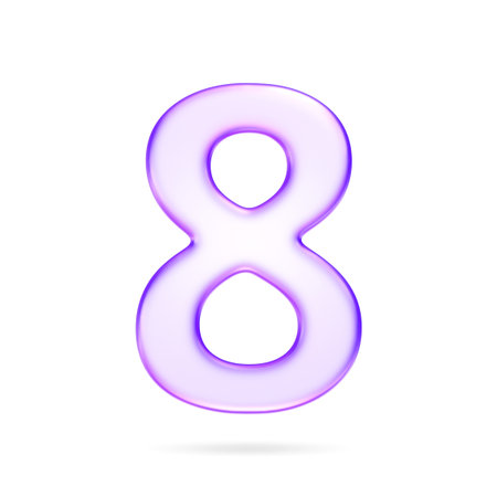 Number eight in translucent glassmorphism purple styl, ideal for numeric steps, timelines, or educational content, 3d renderingの写真素材