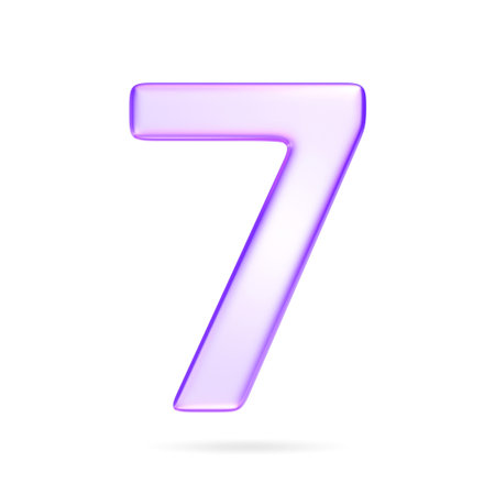 Number seven in translucent glassmorphism purple styl, suitable for UI elements, calendar days, or data visualization steps, 3d renderingの写真素材