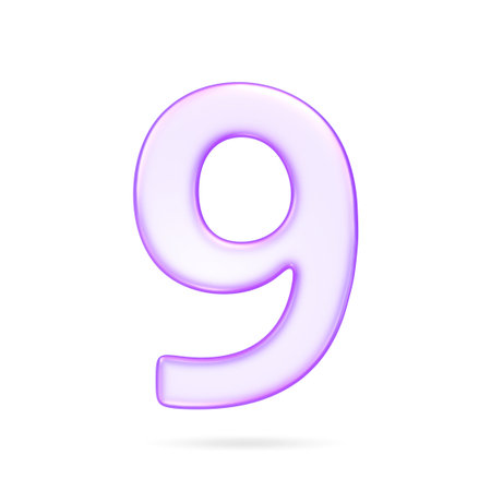 Number nine in translucent glassmorphism purple styl, useful for infographics, UI ranking, or step indicators, 3d renderingの写真素材