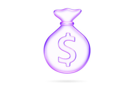 Purple glassmorphism money bag icon with dollar sign, representing savings, earnings, or financial security, 3d renderingの写真素材