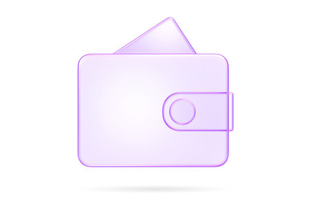 Purple glassmorphism wallet icon, symbolizing personal finance, savings, or cash handling, 3d renderingの写真素材