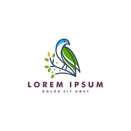 bird leaf logo vector icon template download mono line color line art outlineのイラスト素材