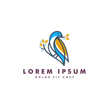 bird leaf logo vector icon template download mono line color line art outlineのイラスト素材