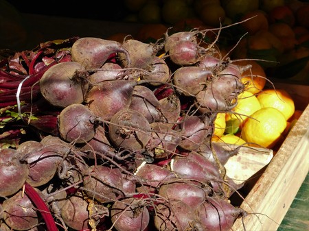 Detail of organic beetroots in the farmer marketの写真素材