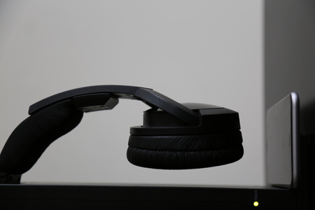 Background music headphone closeup smartphoneの写真素材