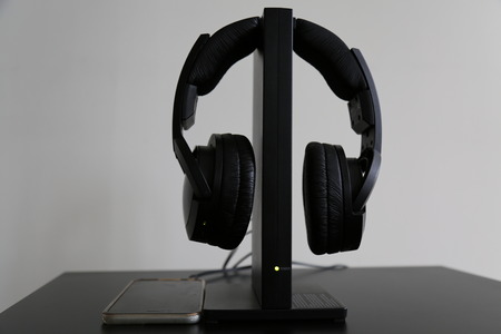 Audio headphone closeup concept creativity