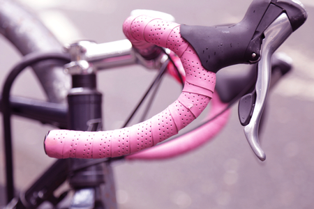 Beautiful fancy race bicyclecloseup pink handlesの写真素材