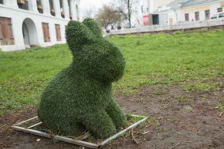 Rabbit made from plastic grassの写真素材