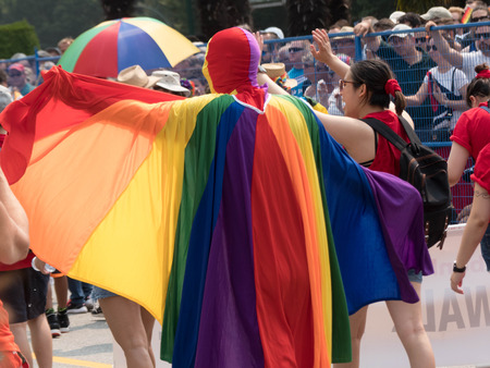 Concept coming out rainbow flag August 2017 gay pride Vancouver Canada BC