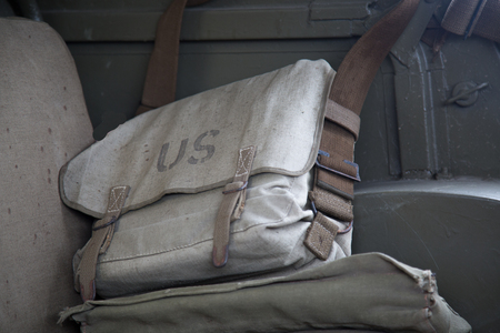 Close up old army soldier bag strap close upの写真素材