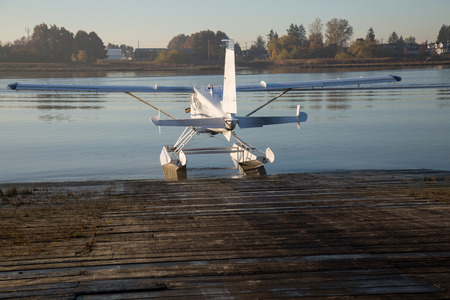 Concept freedom hydroplane autumn trees backdrop Ricjmond BC Canadaの写真素材