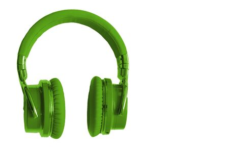 Green wireless headphones isolated  music audio equipment copy spaceの写真素材