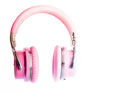 Soft pink headphones isolated  music audio equipment copy spaceの写真素材