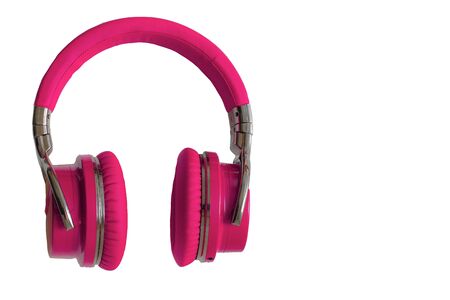 Pink headphones isolated  music audio equipment copy spaceの写真素材