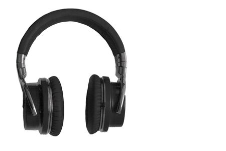 Black wireless headphones isolated  music audio equipment copy spaceの写真素材