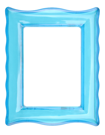 Vintage transparent plastic turquoise color photo frame on an isolated white background.の写真素材