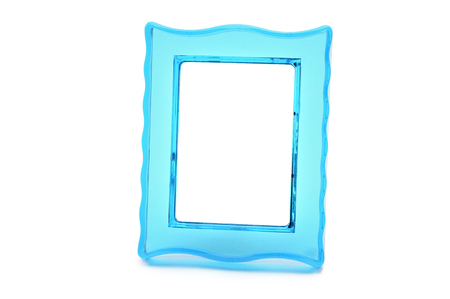Vintage transparent plastic turquoise color photo frame on an isolated white background.の写真素材