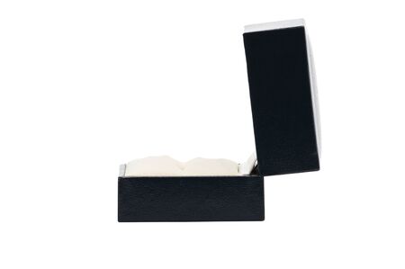 Blue leather jewelry box on an isolated white backgroundの写真素材