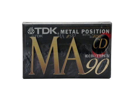 07-06-2019.Baku.Azerbaijan.Vintage compact audio tapes for magnetic recording on an isolated white background.Compact cassette TDKのeditorial素材