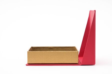 Red box for jewelry and gifts on an isolated white backgroundの写真素材