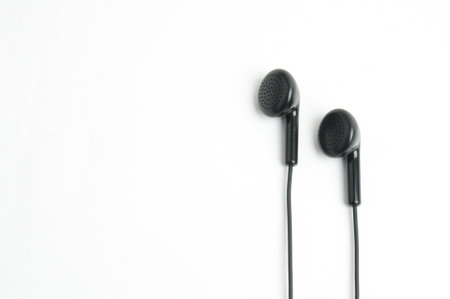 Earphone for music player and smart phone on isolated white background