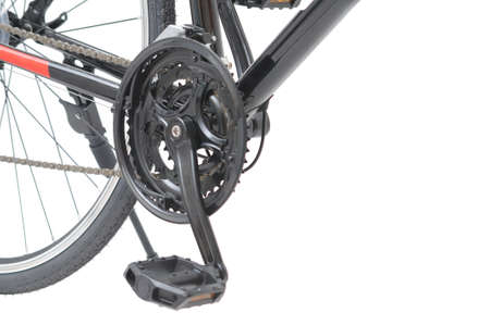 Bicycle connecting rod, crankset and drivetrain on isolated white background