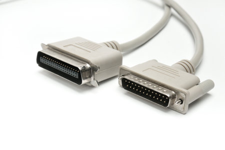 LPT parallel port cable and plug on isolated white background