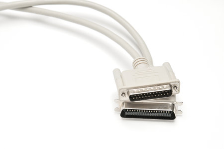 LPT parallel port cable and plug on isolated white background