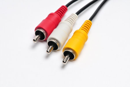 RCA analog audio video cable on isolated white background