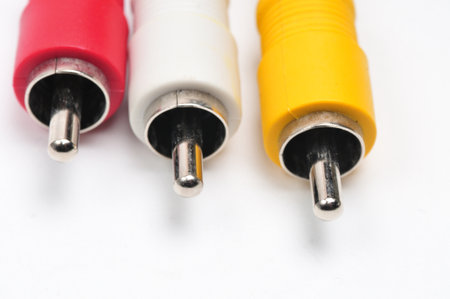 RCA analog audio video cable on isolated white backgroundの写真素材