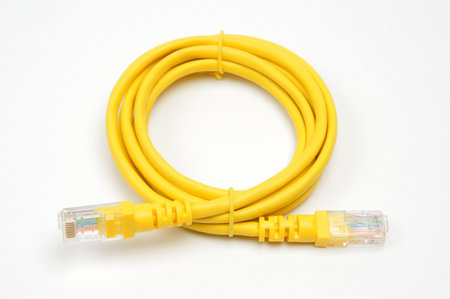 LAN cable with Registered Jack RJ45 plug on isolated white background
